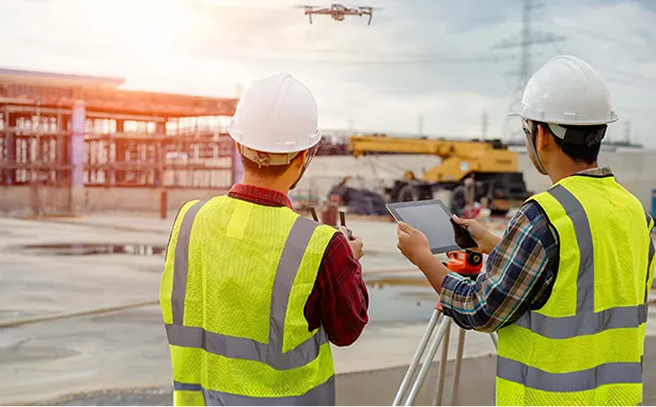 Construction professionals with surveying equipment